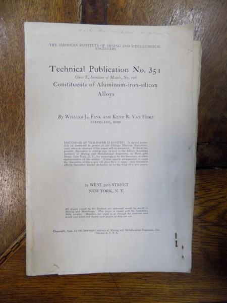 Technical Publication No. 351 + o scrisoare dactilografiata