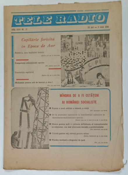 TELE RADIO , REVISTA CU PROGRAMUL TV SI RADIO , NR. 22 , 28 MAI  - 3 IUNIE , 1989