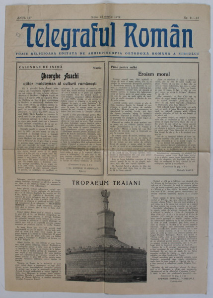 TELEGRAFUL ROMAN , FOAIE RELIGIOASA EDITATA DE ARHIEPISCOPIA ORTODOXA ROMANA A SIBIULUI , ANUL 127 , NR. 11- 12 , 15 MARTIE 1979