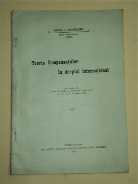 Teoria compensaţiilor în dreptul internaţional, Turnu-Severin, 1915