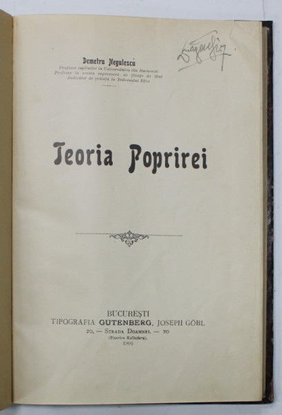 TEORIA POPRIREI de DEMETRU NEGULESCU , 1904