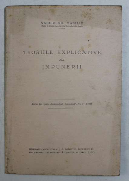 TEORIILE EXPLICATIVE ALE IMPUNERII de VASILE GH. VASILIU , 1932