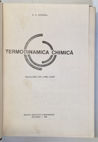 TERMODINAMICA CHIMICA de A. A. A KOPIAM , 1968
