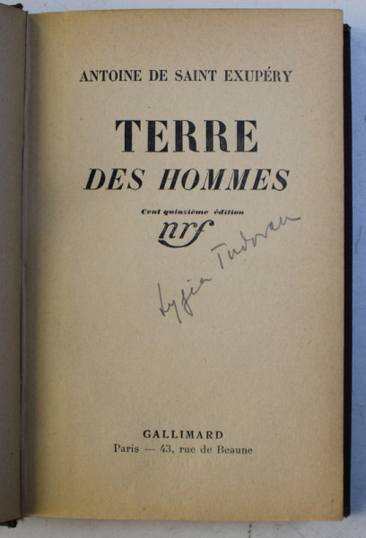 TERRE DES HOMMES par ANTOINE DE SAINT EXUPERY , 1940