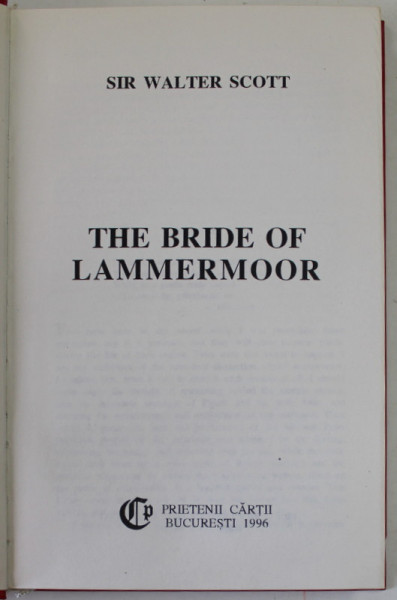 THE BRIDE OF LAMMERMOOR by SIR WALTER SCOTT , 1996