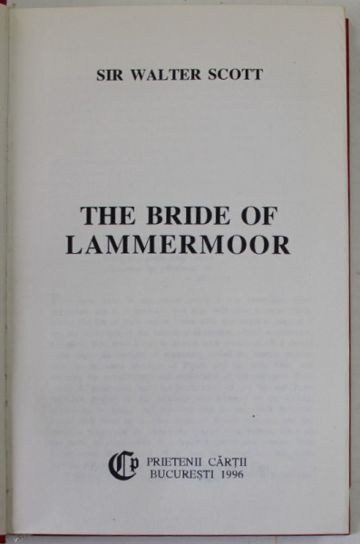 THE BRIDE OF LAMMERMOOR by SIR WALTER SCOTT , 1996