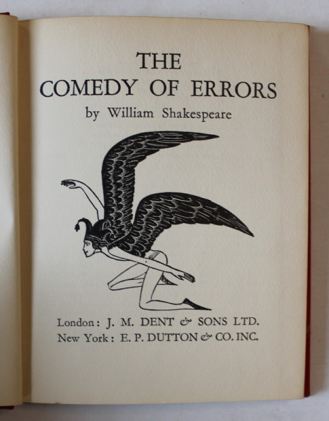 THE COMEDY OF ERRORS by WILLIAM SHAKESPEARE , with engravings by ERIC GILL , edited by M. R. RILEY , 1934