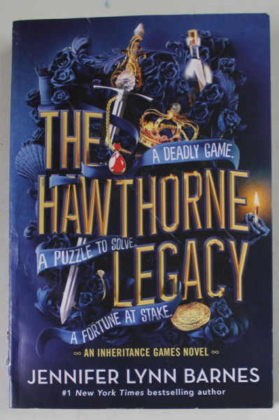 THE HAWTHORNE LEGACY - AN INHERITANCE GAMES NOVEL by JENNIFER LYNN BARNES , 2022 , COPERTA CU URME DE UZURA SI DE INDOIRE