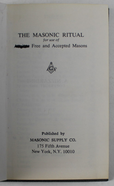 THE MASONIC RITUAL FOR USE OF FREE AND ACCEPTED MASONS,  1995, FORMAT REDUS