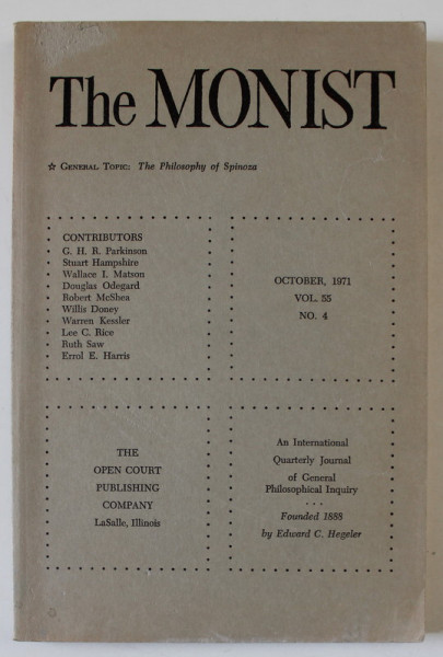 THE MONIST , GENERAL TOPIC : THE PHILOSOPHY OF SPINOZA , VOL. 55 , no. 4 , 1971