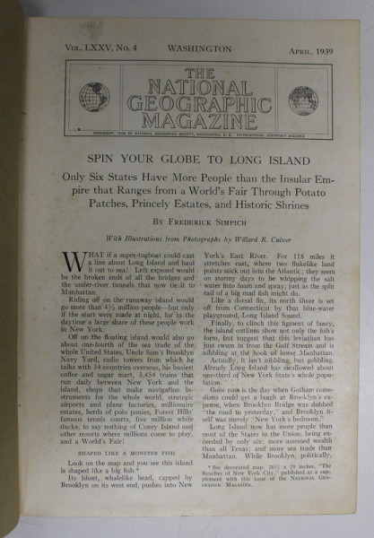 THE NATIONAL GEOGRAPHIC MAGAZINE , VOL. LXXV , NO. 4 - 6 , COLEGAT DE TREI NUMERE CONSECUTIVE , APRILIE - IUNIE , 1939