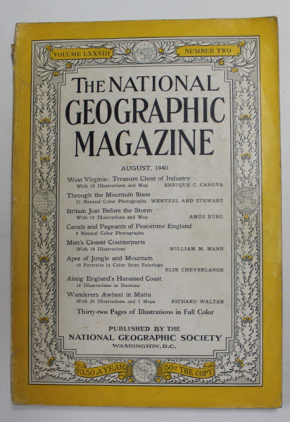 THE NATIONAL GEOGRAPHIC MAGAZINE , VOLUMUL LXXVIII , NUMARUL 2 , AUGUST , 1940