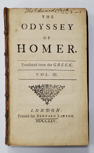 THE ODYSSEY OF HOMER , TRANSLATED FROM THE GREEK , VOLUME III , 1725