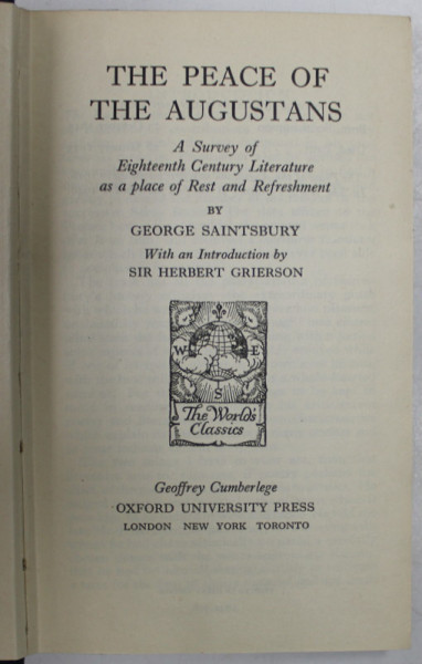 THE PEACE OF THE AUGUSTANS by GEORGE  SAINTSBURY , 1946