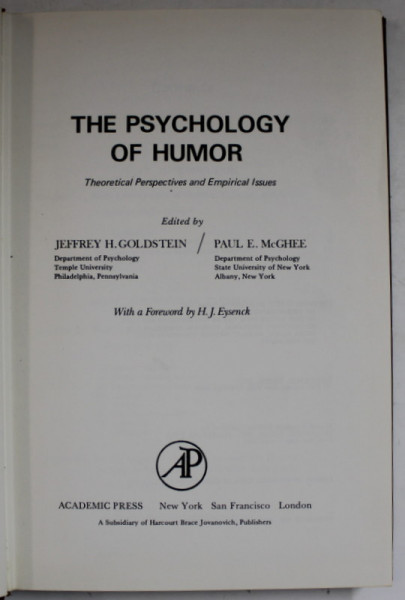 THE PSYCHOLOGY OF HUMOR , THEORETICAL PERSPECTIVES AND EMPIRICAL ISSUES , edited by JEFFREY H. GOLDSTEIN and PAUL E. McGHEE , 1972