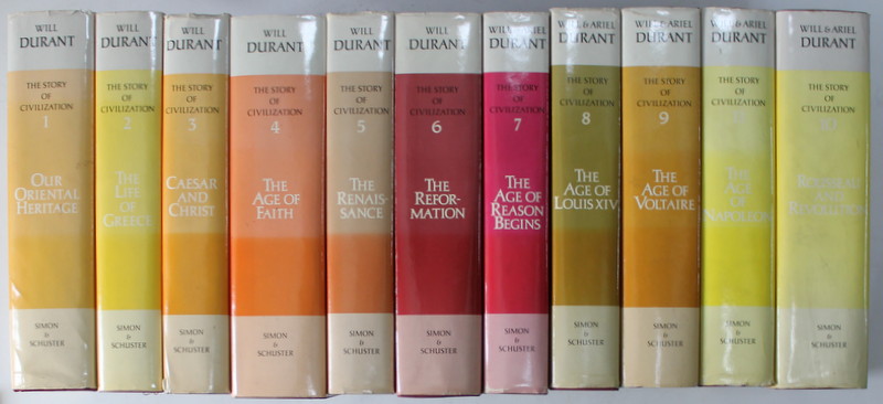 THE STORY OF CIVILIZATION , VOLUMES I - XI by WILL DURANT and ARIEL DURANT , 1975 *COPERTA CARTONATA CU SUPRACOPERTA
