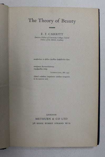 THE THEORY OF BEAUTY by E.F. CARRITT , 1962