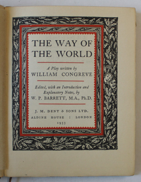 THE WAY OF THE WORLD , A PLAY WRITTEN by WILLIAM CONGREVE , 1933