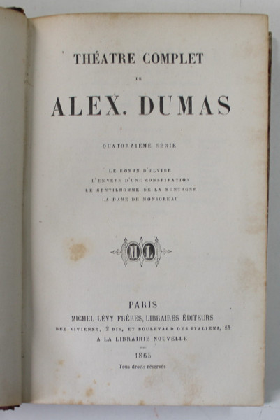 THEATRE COMPLET de ALEX . DUMAS , TOME 14 , 1865