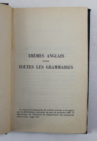 THEMES ANGLAIS POUR TOUTES LES GRAMMAIRES , par STEPHANE MALLARME , EDITIE INTERBELICA