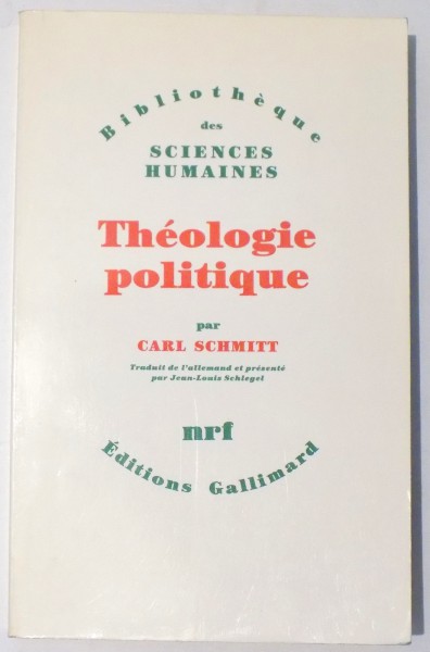 THEOLOGIE POLITIQUE par CARL SCHMITT , 1988