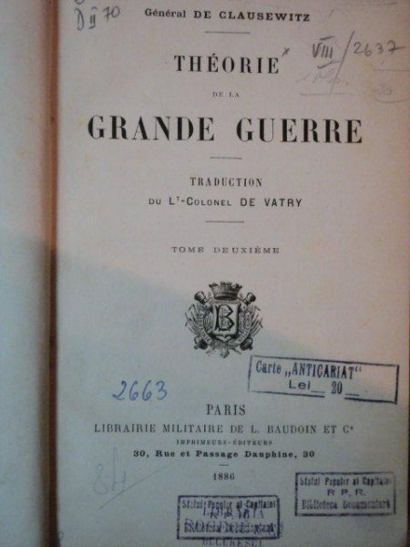 THEORIE DE LA GRANDE GUERRE - GENERAL DE CLAUSEWITZ, TOME DEUXIEME, PARIS 1886