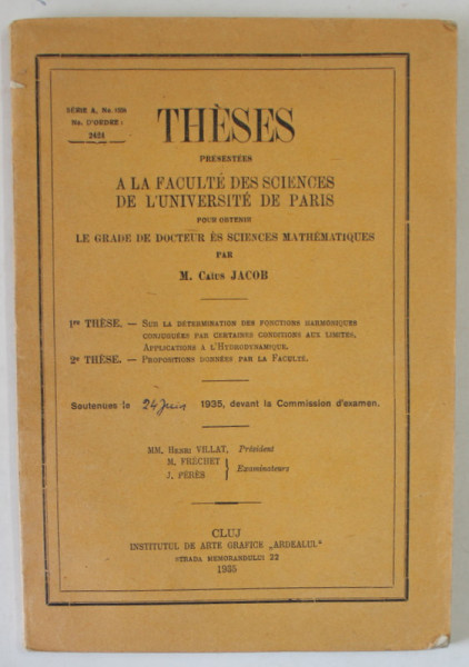 THESES PRESENTEES A LA FACULTE DES SCIENCES DE L 'UNIVERSITE DE PARIS par M. CAIUS JACOB , 1935