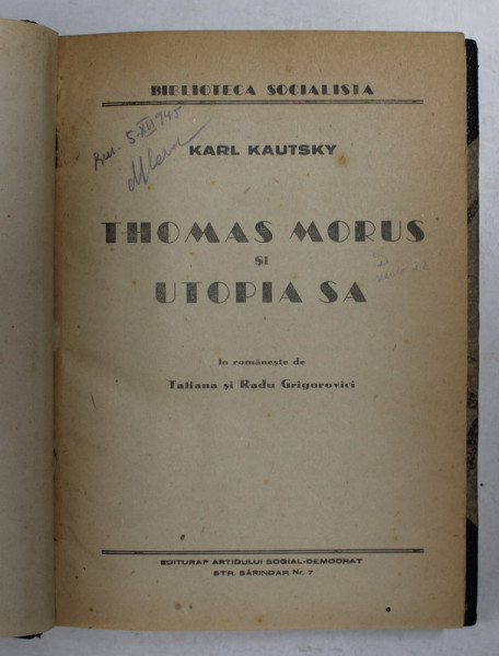 THOMAS MORUS SI UTOPIA SA de KARL KAUTSKY , 1907
