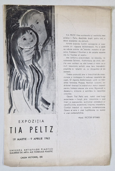 TIA PELTZ , CATALOG DE EXPOZITIE , 1963