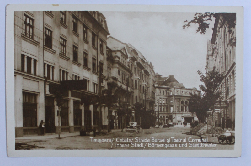 TIMISOARA  - CETATE  - STRADA BURSEI SI TEATRUL COMUNAL , CARTE POSTALA ILUSTRATA , MONOCROMA, NECIRCULATA , INCEPUT DE SECOL XX