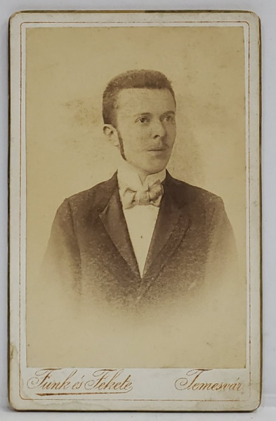 TIMISOARA , STUDIO FOTO FUNK SI FEKETE , TANAR CU FAVORITI SI PAPION , FOTOGRAFIE C.D.V. , SFARSITUL SEC . XIX