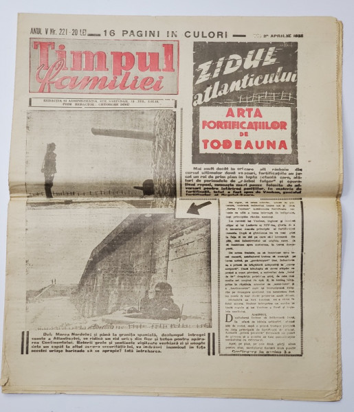 ' TIMPUL FAMILIEI ' , ZIAR , ANUL V, NR . 221 , SAMBATA , 11 OCTOMBRIE  , 1944