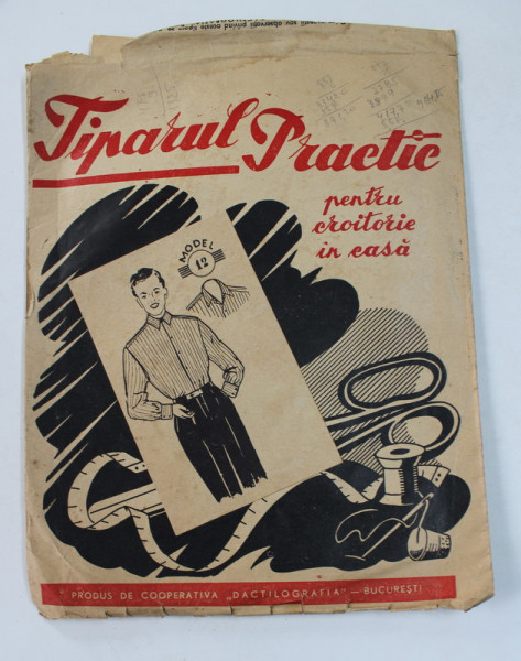 TIPARUL PRACTIC - PENTRU O CROITORIE IN CASA , MODEL 12 - CAMASA BARBATEASCA CU TREI TIPURI DE GULERE , ANII '50