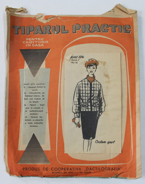 TIPARUL PRACTIC - PENTRU O CROITORIE IN CASA , MODEL 504 - COSTUM SPORT DE DAMA ,  , ANII ' 60