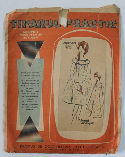 TIPARUL PRACTIC - PENTRU O CROITORIE IN CASA , MODEL 579 -  CAMASA DE NOAPTE  , ANII ' 60