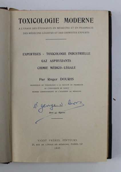 TOXICOLOGIE MODERNE par ROGER DOURIS , 1935
