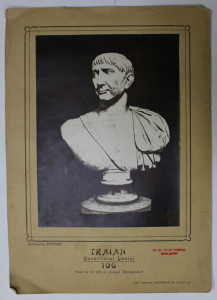 TRAIAN , CUCERITORUL DACIEI , 106 , BUST ,  PLANSA DIDACTICA , INTERBELICA