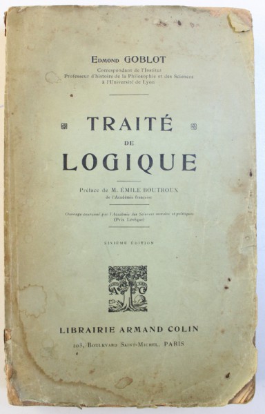 TRAITE DE LOGIQUE par EDMOND GOBLOT , 1937