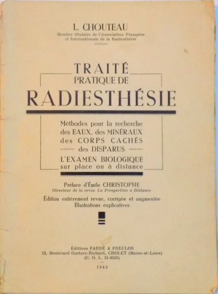 TRAITE PRATIQUE DE RADIESTHESIE par L. CHOUTEAU  1943
