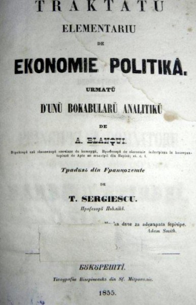 TRAKTATU ELEMENTARIU DE EKONOMIE POLITIKA…   - A. BLANQUI   - BUC. 1855 