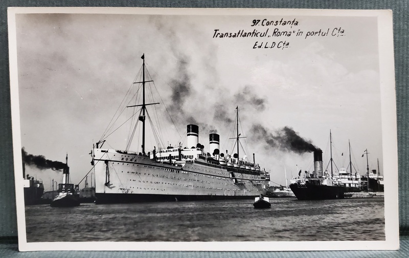 TRANSATLANTICUL '' ROMA '' IN PORTUL CONSTANTA , FOTOGRAFIE TIP CARTE POSTALA, INTERBELICA