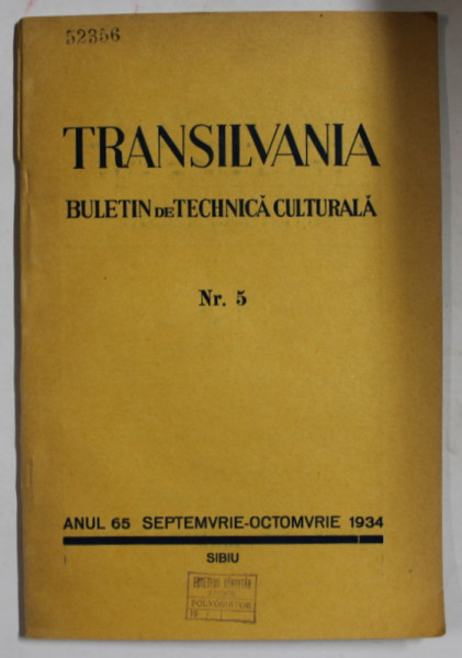 TRANSILVANIA , BULETIN DE TECHNICA CULTURALA , NR. 5 , 1934