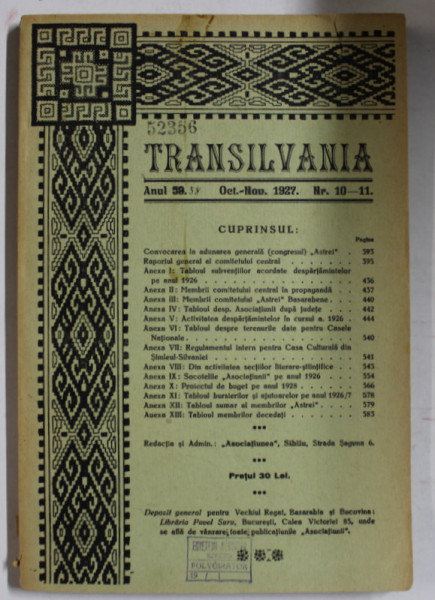 TRANSILVANIA , NR. 10 - 11 , 1927