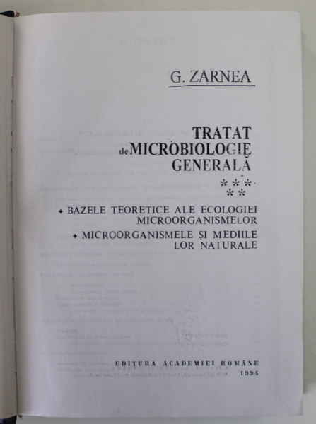 TRATAT DE MICROBIOLOGIE GENERALA, VOL. V de G. ZARNEA, 1994