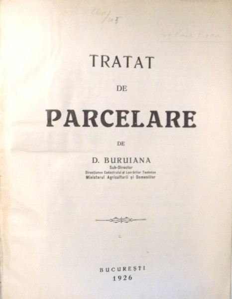 TRATAT DE PARCELARE de D. BURUIANA , 1926