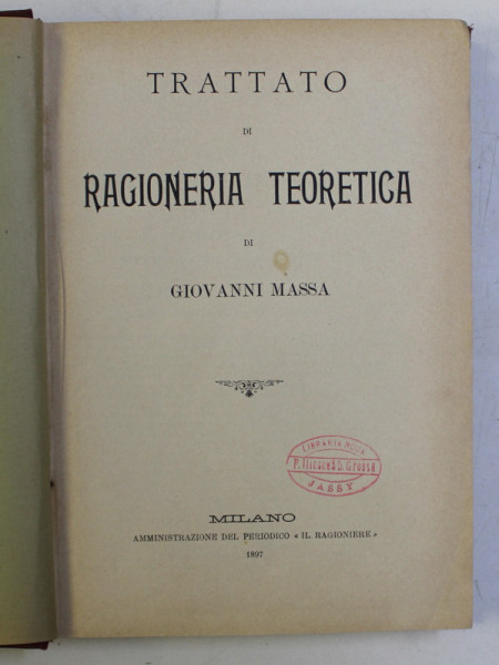 TRATTATO DI RAGIONERIA TEORETICA di GIOVANNI MASSA , 1897