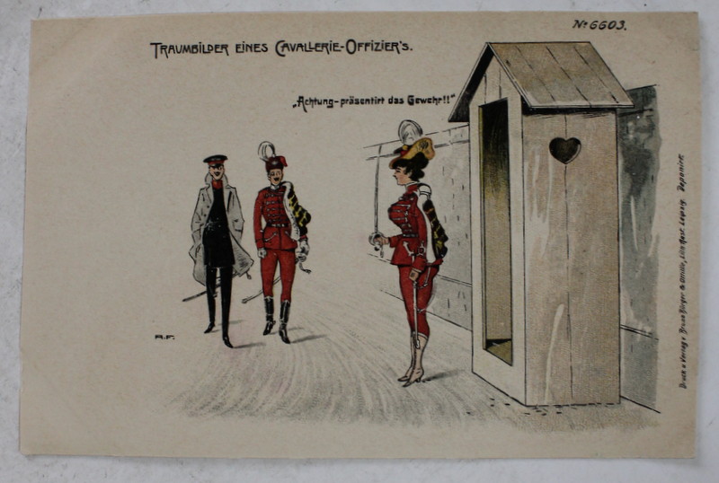 TRAUMBILDER EINE CAVELLERIE - OFFIZIER 'S - VISUL UNUI OFITER DE CAVALERIE , DESEN SATIRIC , CROMOLITOGRAFIE , CARTE POSTALA ILUSTRATA , CLASICA