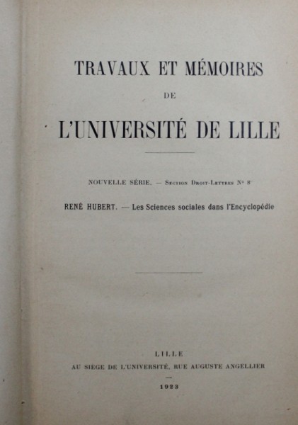 TRAVAUX ET MEMOIRES  DE L' UNIVERSITE DE LILLE par RENE HUBERT , 1923