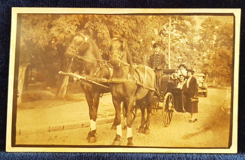 TREI DOAMNE POZAND LANGA BIRJA , LA SOSEA , FOTOGRAFIE TIP CARTE POSTALA , MONOCROMA , NECIRCULATA , PERIOADA INTERBELICA