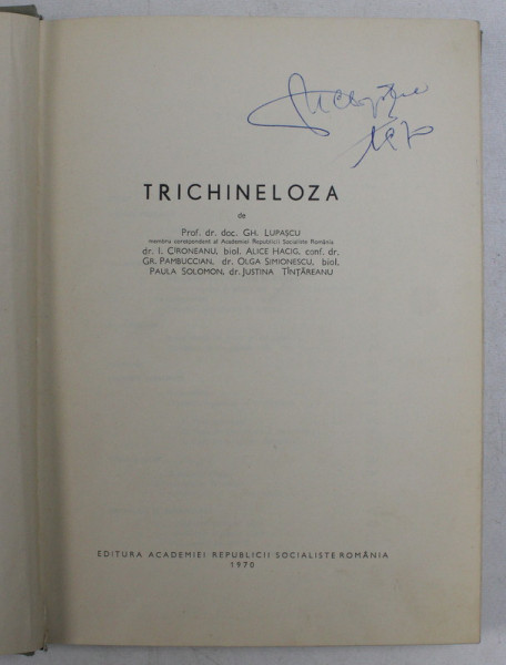 TRICHINELOZA de GH. LUPASCU ...JUSTINA TINTAREANU , 1970